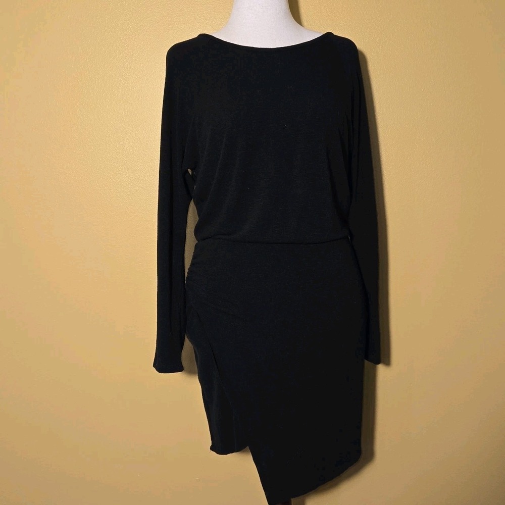 Michael Stars Women's Small Halley Ruched Side‎ Wrap Dress Tahoe Jersey Black S
